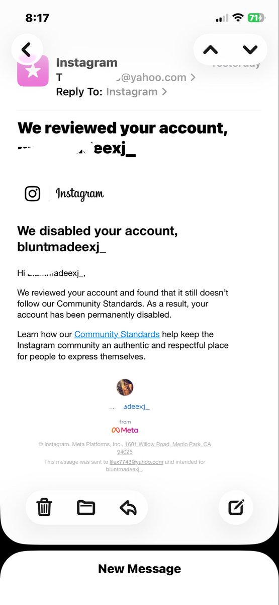 vyuxgEx's tweet photo. Welp there goes 10 yrs  down the drain for me- (I’m not even a minor)! #sad #instagram #vyuxg #help #instagram #fyp #deleted #ig #disabled #od #nots*xu*lcontent https://t.co/DQrCpXViY6