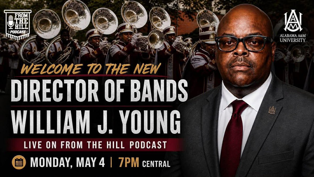FromTheHill1875's tweet photo. Thank you to everyone that tapped in with us tonight as we spoke with the new Director of Bands of Alabama A&amp;M, Mr. William J. Young. 

Catch the replay on our YouTube channel and don’t forget to Like and Subscribe 👍🏽
#AAMU https://t.co/O2jn8WfS6N