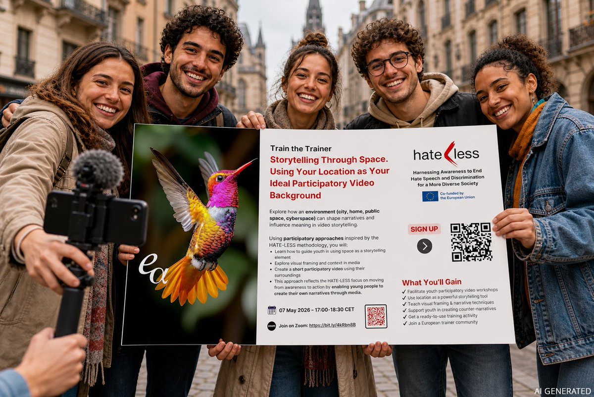 EAConsultingSL's tweet image. Join our team this Thursday for: @HATELESS_EU  Train the Trainer: Storytelling Through Space, led by @KHaberl97720.

📅 7 May 2026 - 17:00–18:30 CET
📍 Zoom: bit.ly/4cRhx88
👉 Register: forms.gle/wQZh4MoapccwZt…

#HATELESS #JugendFuerEuropa #ErasmusPlusJugend #SDG10