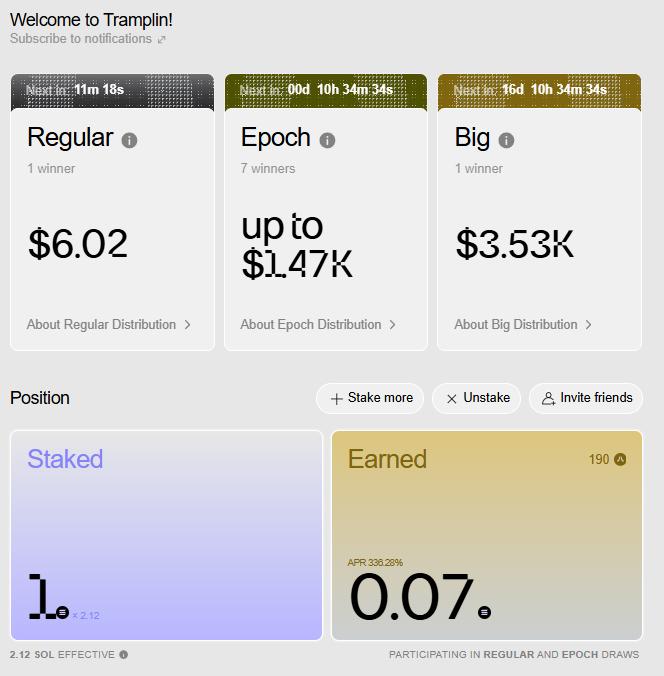 maivan120's tweet photo. Have you seen any super profitable models?
I staked 8 days with 1Sol, with a 336% return.
Tramplin is completely different from the traditional staking model with low index, tramplin brings profit per minute, day and month with outstandingly high index.
My friends have joined, you can use it now
https://t.co/WVtSE1anOM
