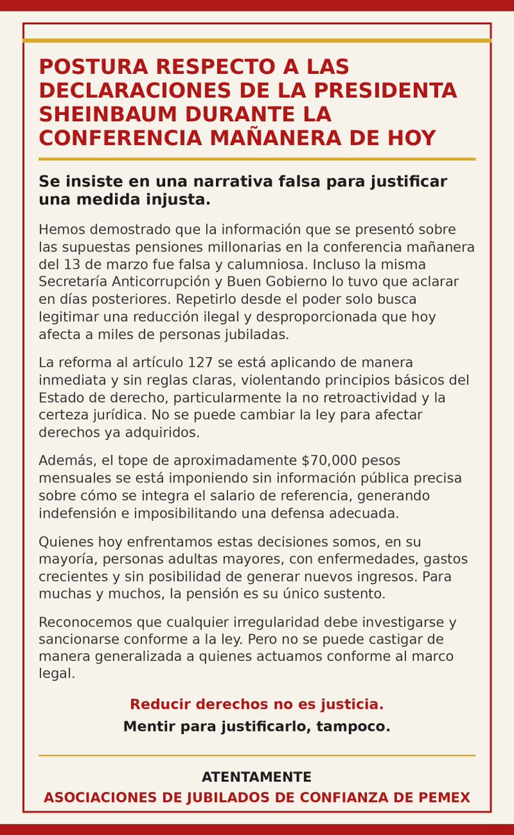 Asociaciones de Jubilados de Confianza de Pemex tweet media
