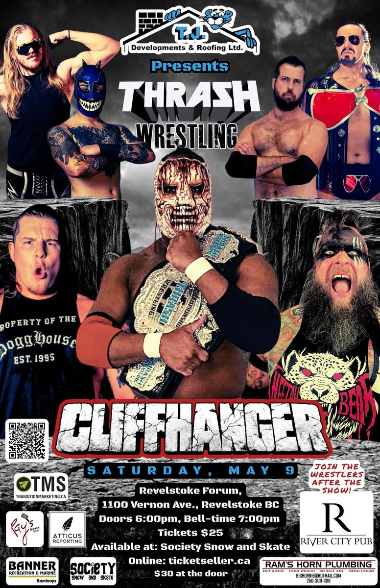 ProWrestleHub's tweet photo. Catch some Thrash Wrestling action this weekend in the Okanagan Valley and Kootenays! ⛰️ 

RUNNIN' WILD
📅 Friday, May 8th
🔔 7pm
📍 Luso Canadian Portuguese Club, Penticton

CLIFFHANGER
📅 Saturday, May 9th
🔔 7pm
📍 Revelstoke Forum, Revelstoke 

🎟 https://t.co/jWv7KHKEup https://t.co/6fpUNVX1mE