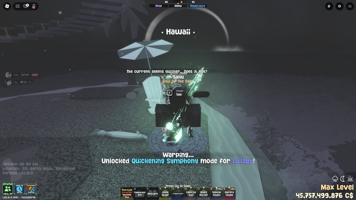 lullaby mode biru (quickening symphony)
-electric anglerfish (tempest rod)
-electric shock voidglow ghostfish (zeus rod pasif air ungu)
kalau udh tinggal ke simon untuk buka mode biru nya
