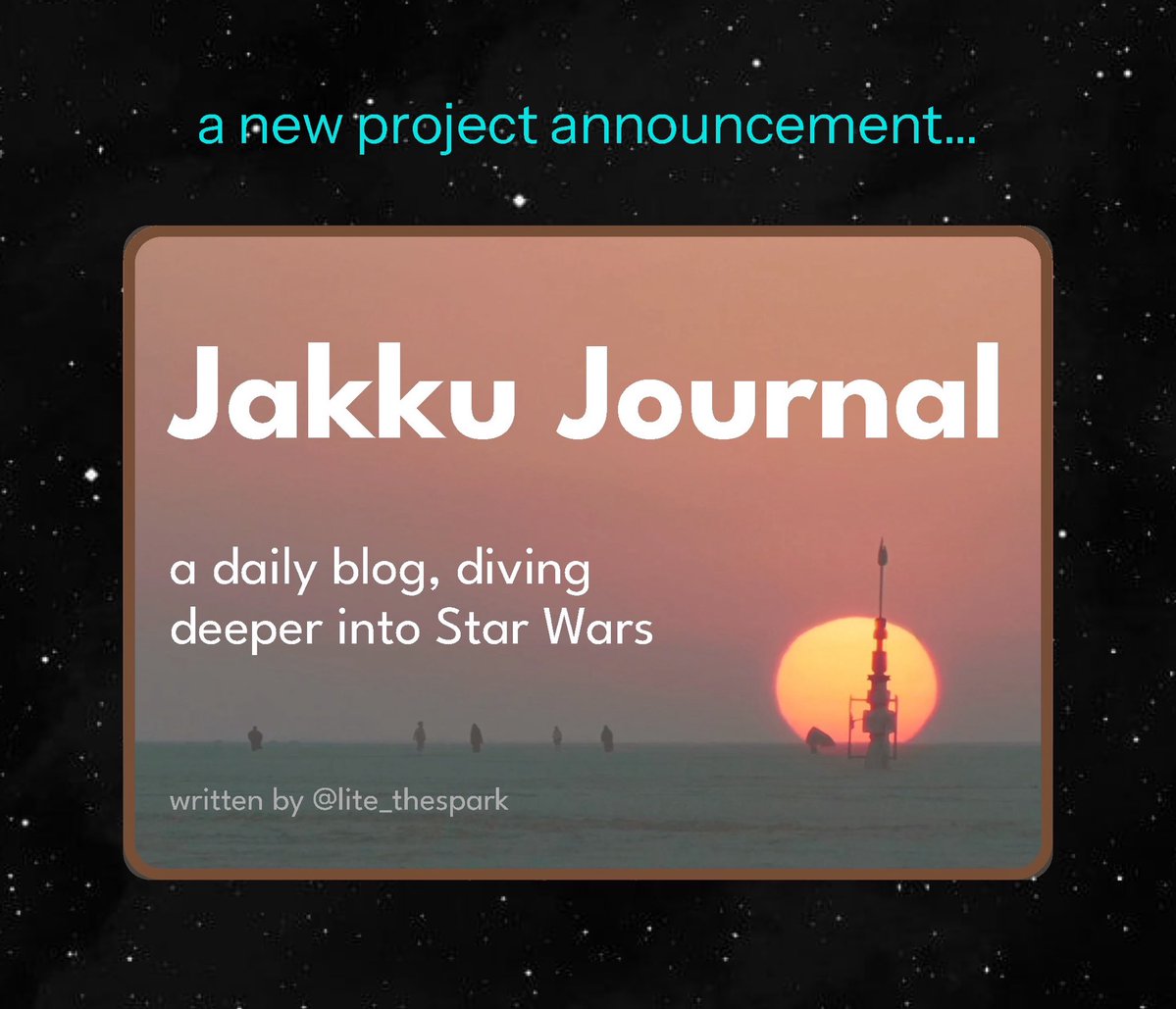 Proud to announce a project I’ve been working on for about a year ✨

Jakku Journal is a blog of deep dives into Star Wars &amp; exploring what I love most about the saga for a full 365 days leading up to the 50th anniversary!

Website &amp; more details coming soon!!