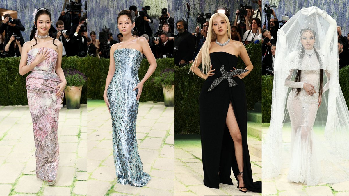 lovskpinks's tweet photo. Las CUATRO integrantes de BLACKPINK han sido catalogadas como algunas de las mejor vestidas en la Met Gala por varias revistas de prestigio https://t.co/Nbh2a2w8lv