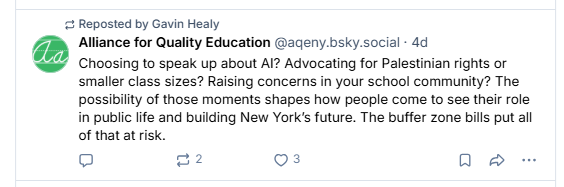 EdWatcherNYC's tweet photo. Once again, AQE and Gavin Healy showing no care for the rights of Jewish students and their safety.

Then again, after October 7, Healy said at a CEC meeting that antisemitism wasn't a big deal. https://t.co/npOb985RGC