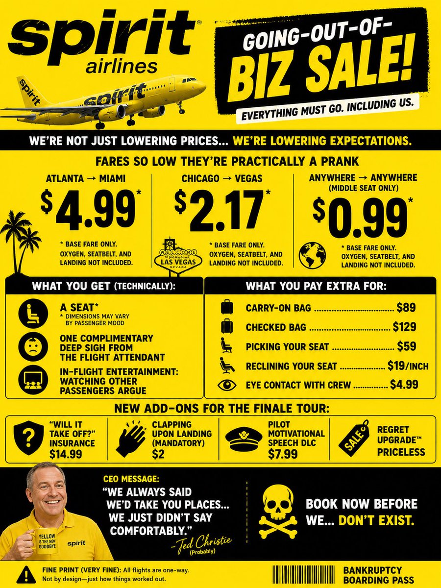 ETFAdvizr's tweet image. Going out of business sales #spirit @SpiritAirlines