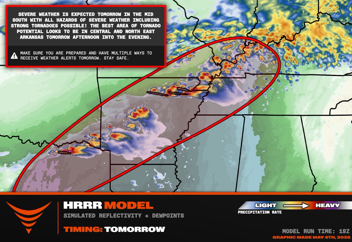 ReedTimmerUSA's tweet image. We are watching a threat of supercells capable of dropping gorilla hail with an isolated #tornado threat across Arkansas into western Kentucky back into northeastern Texas. The #tornado threat should be maximized across central and northern Arkansas along a terrain enforced warm