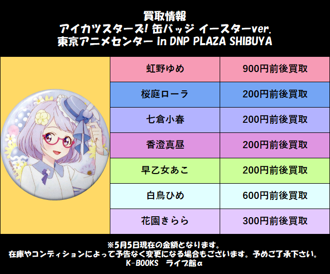 買取情報】 アイカツスターズ！ 東京アニメセンター in DNP PLAZA