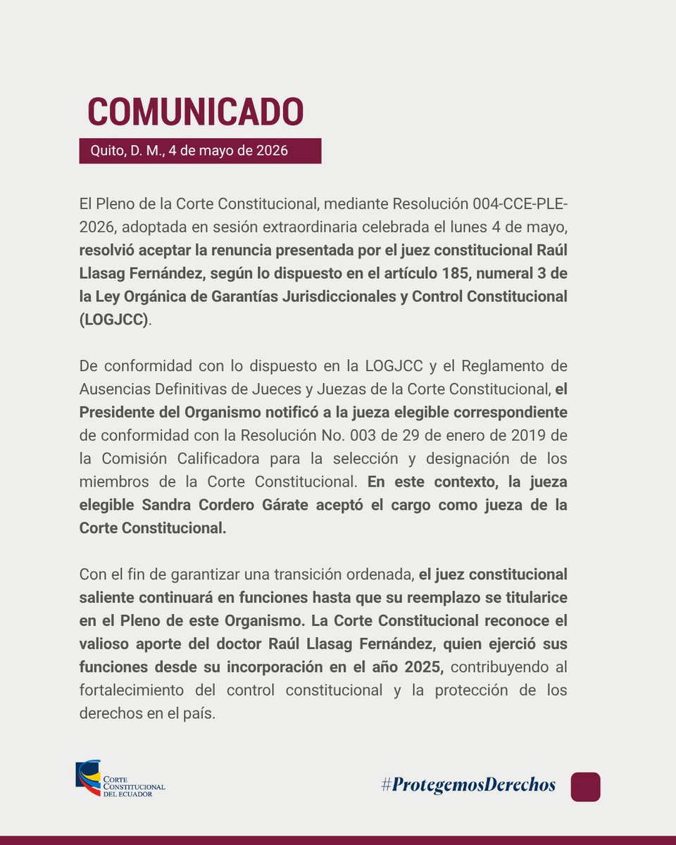 aquintanai99's tweet photo. La abogada cuencana Sandra Cordero pasa a integrar la @CorteConstEcu, una vez que el pleno aceptó la renuncia de Raúl Llasag y a ella le corresponde en el banco de elegibles.

Informa @Radio_i99 https://t.co/ggBJx2RDn1