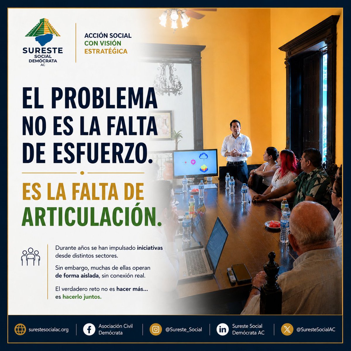 SuresteSocialAC's tweet photo. El problema no es la falta de esfuerzo.

Es la falta de articulación.
Ahí está el reto.

#DesarrolloSocial #ImpactoSocial #Yucatán https://t.co/hFLJBGB2Os
