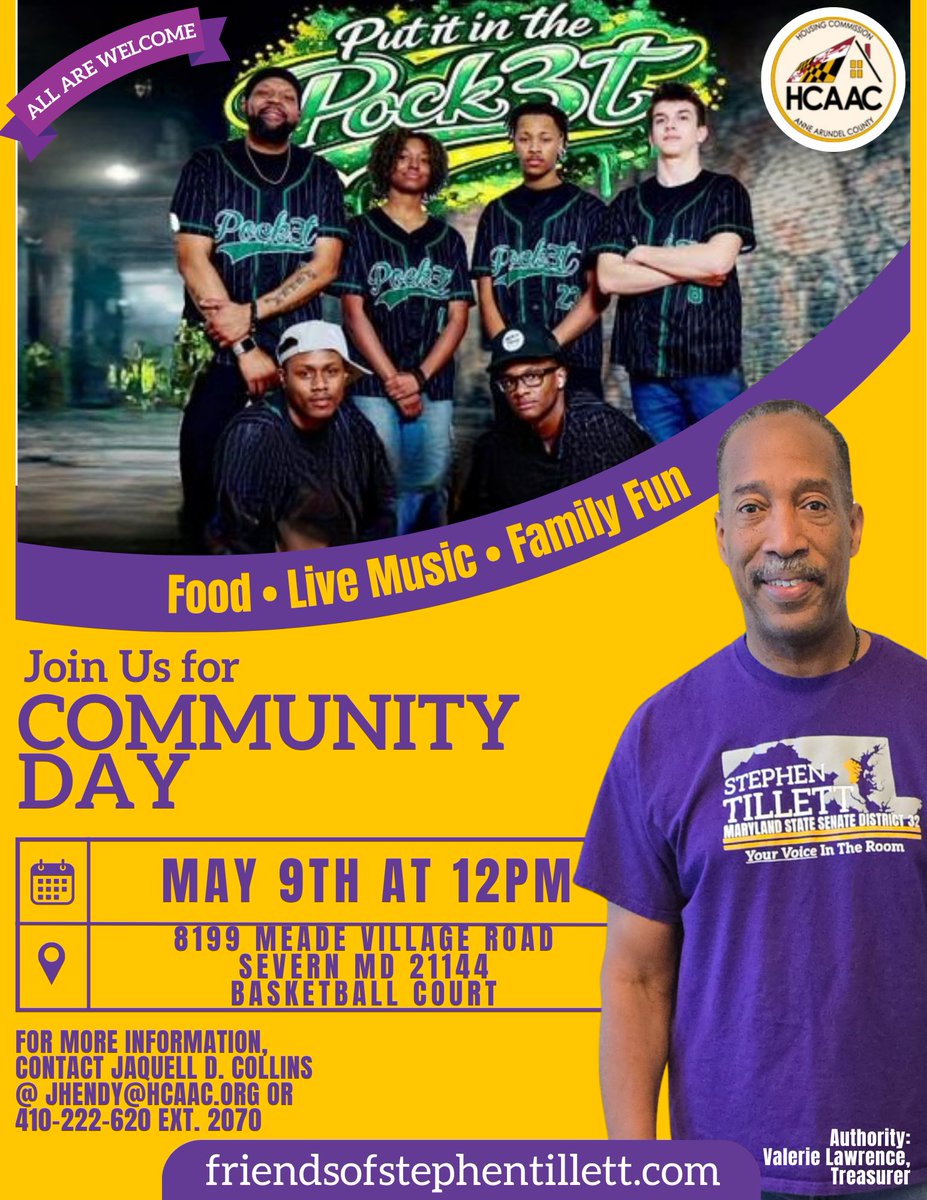 tillett4md32's tweet image. This Saturday! 🎉 Community Day — free food, live music by Put It In The Pock3t, family fun. May 9, 12 PM, Severn. All welcome!

#Tillett4MD32 #CommunityDay #District32