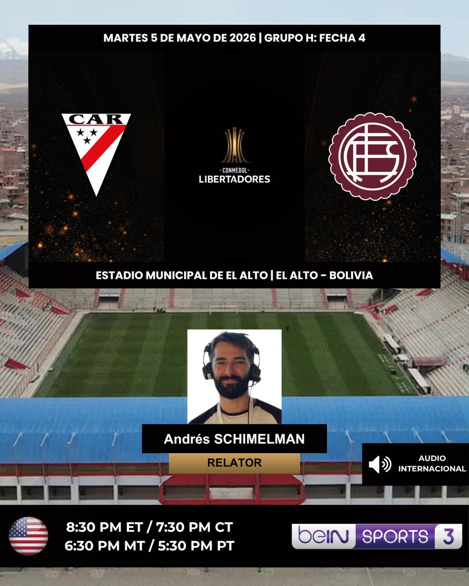 ProgramacionUS's tweet image. ⚽️ #Libertadores | #AlwaysReady 🇧🇴 vs. #Lanús 🇦🇷

🎙️Relator: @andischimelman
🔉 Audio Internacional
💻📱#beINSPORTS3 🇺🇸
💻📱#beINSPORTSCONNECT 🇺🇸

#️⃣ #GloriaEterna