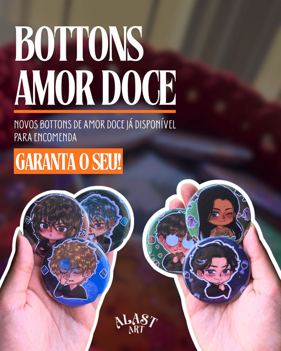 loja_alastart's tweet photo. Bottons de amor doce já disponíveis para venda! 
(Arte: vivikasweet)

Site: https://t.co/uloVkHQoYv
Shopee: https://t.co/Wm7uqQ9yVd

#fanmade #fanart #amordoce #jogo #otome #kentin #jason #nathaniel #castiel #roy #otomegame #romance https://t.co/3K6QwAX5Sq