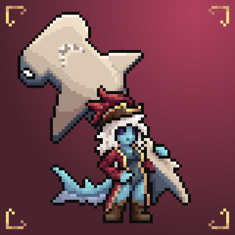TheNarehate's tweet photo. I wanted to show a small "redesign" of one of my character sprites, Kahau the shark captain. It’s more like a practice in a style inspired by Metal Slug (a pixel art style I love so much). What do you think? I’d love to hear your thoughts! 🦈🏴‍☠️ https://t.co/WJ7ZYLxlaj