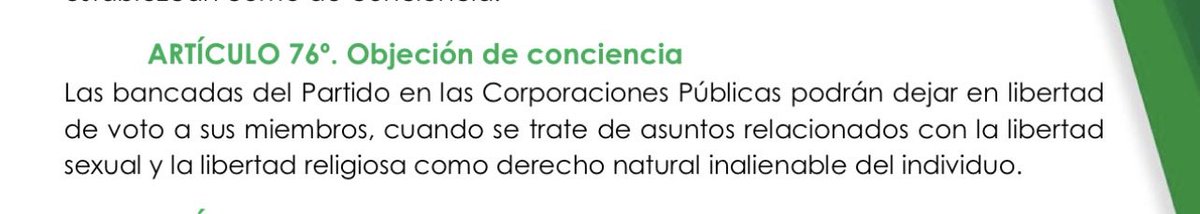 FelipeMegudan's tweet photo. @alejoramirezclj @trianavjuli @ElJuliSastoque @PartidoVerdeCoL Estos asuntos querido @alejoramirezclj no son libertad sexual o religiosa, te dejo acá lo que dice el artículo 76 de los estatutos del partido. https://t.co/8cJz0q8Ybl