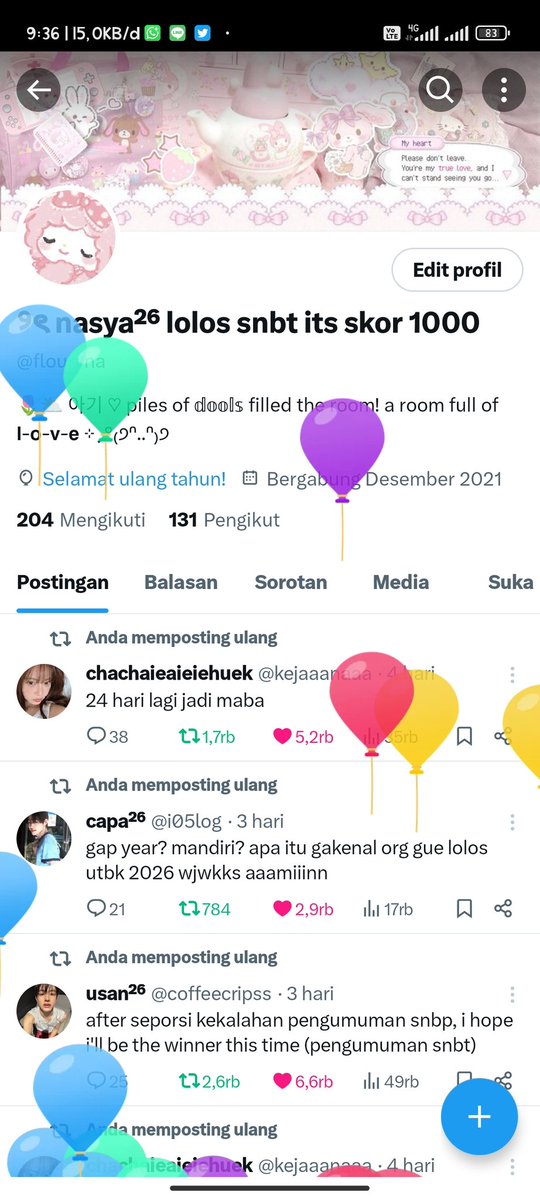 ୨ৎ nasya²⁶ lolos snbt its skor 1000 tweet media