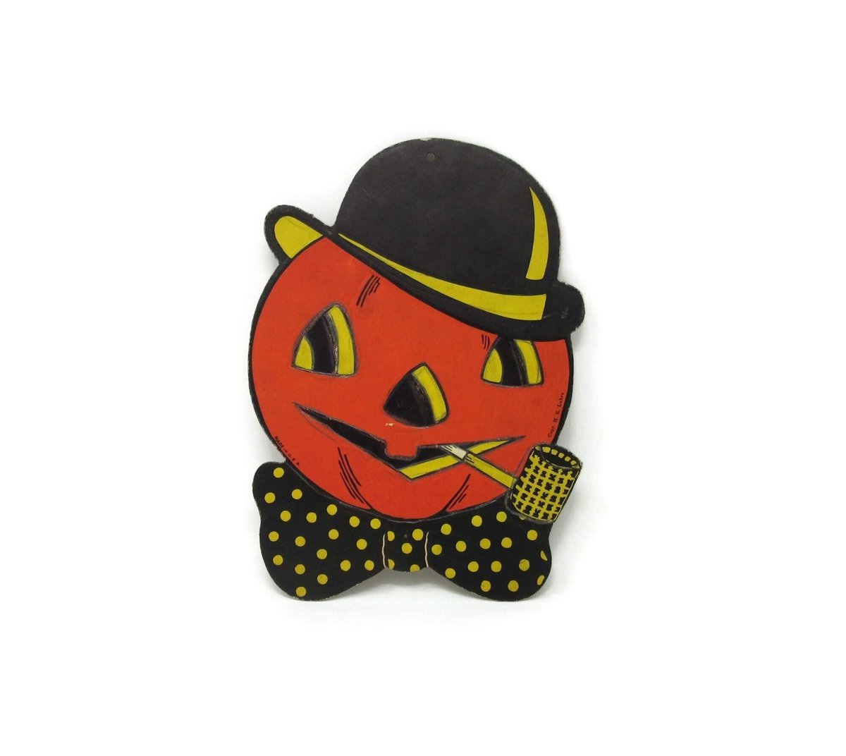 antiquelove22's tweet image. Vintage Embossed Halloween Pumpkin With Black Bowler Hat, Bow Tie, Corn Cob Pipe Paper Party Decoration, Jack-O-Lantern, Luhrs Beistle tuppu.net/6a905089 #vintage #Etsy #etsyseller #HalloweenDecor
