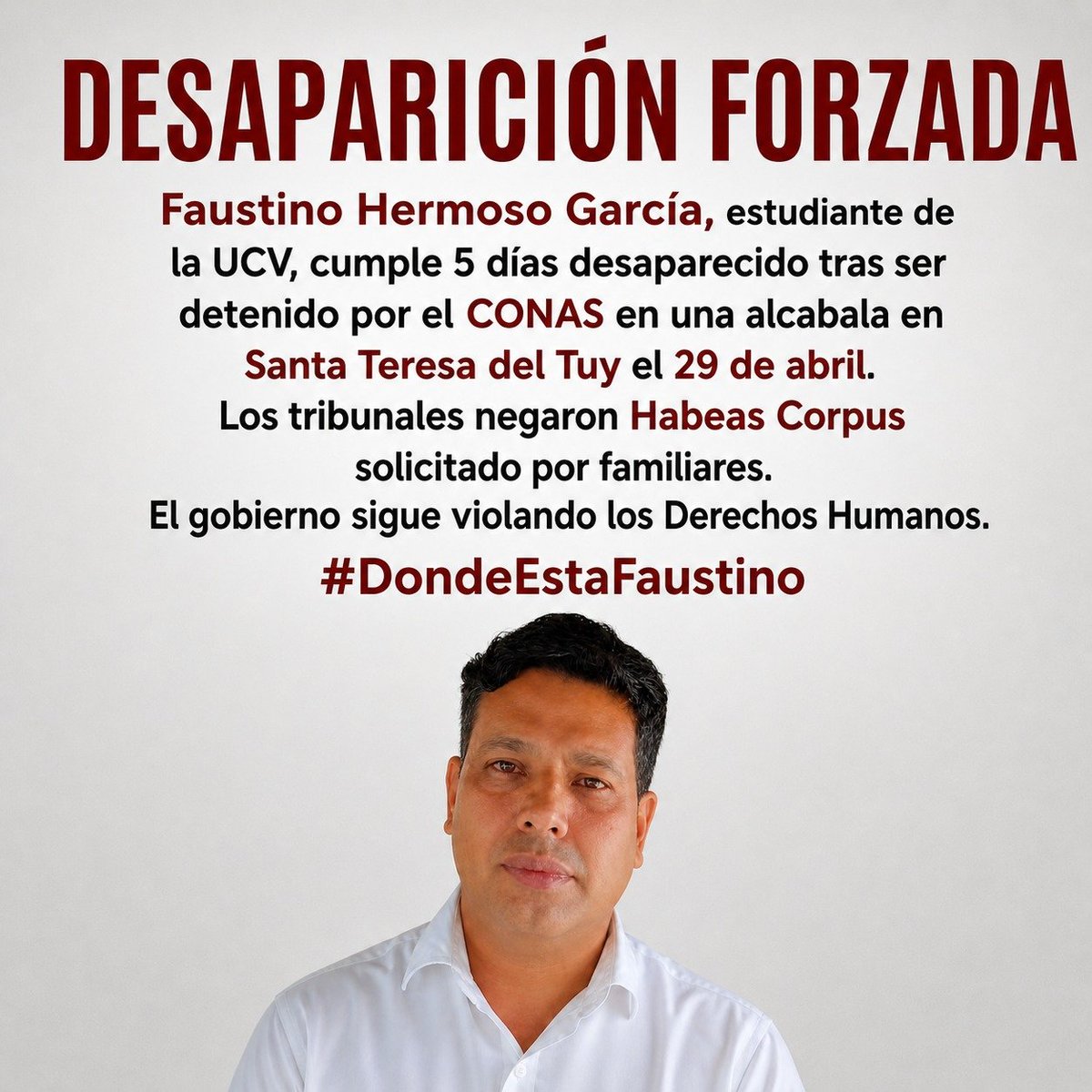 Sigue el mismo patrón represivo. Siguen violando los DDHH. Que aparezca sano este estudiante de la #UCV #DondeEstaFaustino