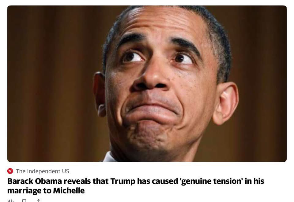 joekellynh's tweet image. #Obama blames @realDonaldTrump for causing ‘genuine tension’ in his marriage to Big Mike!  Trump is going to have a field day with this.