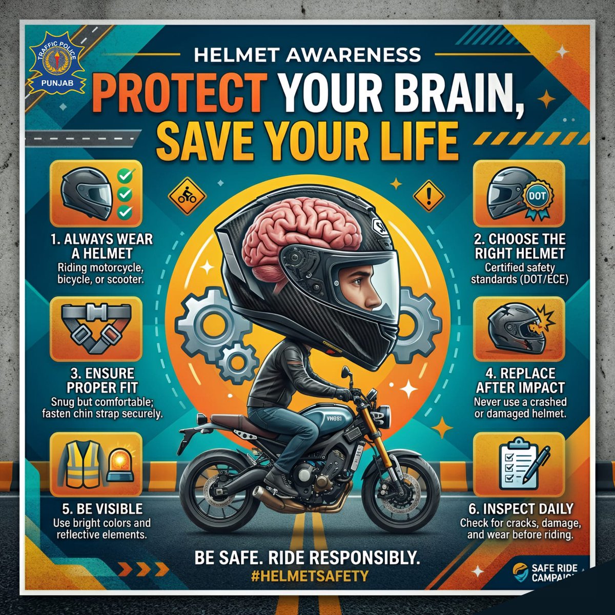 PunjabTraffic's tweet image. اپنے سر کی حفاظت کیجئے 
دوران ڈرائیونگ ہیلمٹ کا استعمال یقینی بنائیں 

#helmet #helmetsafety #safetyfirst #RoadSafety #awareness #PublicService 
@MaryamNSharif @TeamMNSharif @GovtofPunjabPK @OfficialDPRPP