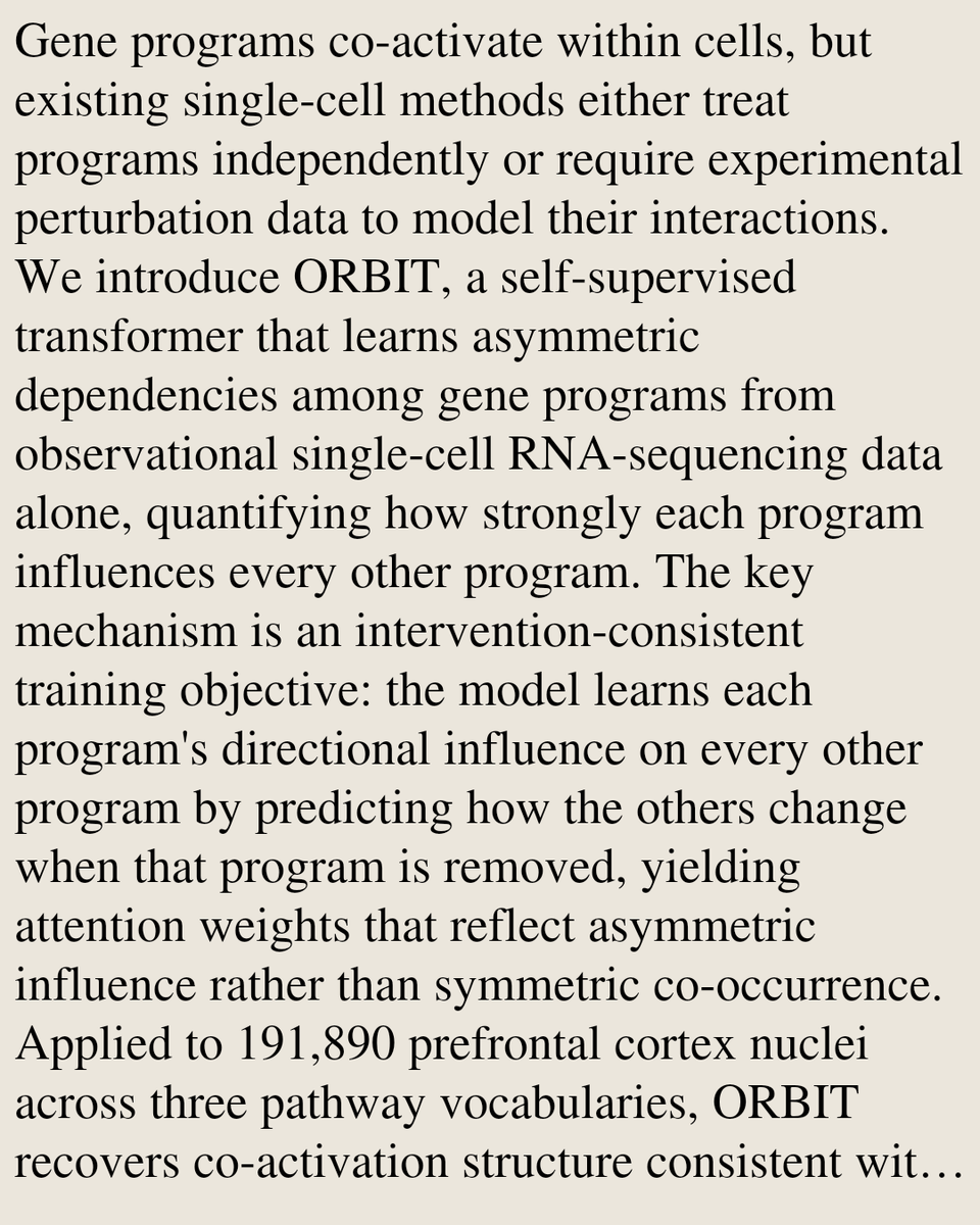 KNM's tweet photo. ORBIT: Learning Gene Program Co-Activation Structure for Cell-Type-Stratified Pathway Rewiring Analysis in Single-Cell Transcriptomics

Yuechen Wang, Lina Jia, Qinglong Wang, Feng Tian
https://t.co/vQBmDulH7y [𝚚-𝚋𝚒𝚘.𝙶𝙽] https://t.co/MkZp5YD6fB