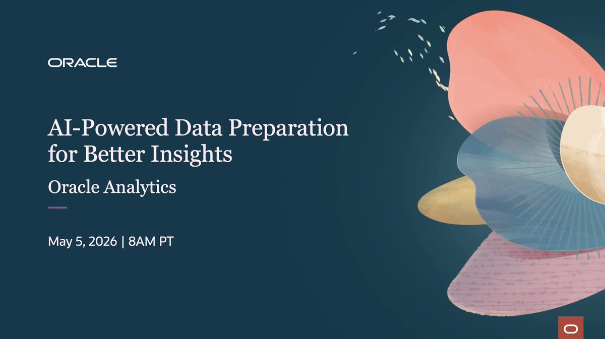 OracleAnalytics's tweet photo. Tomorrow, May 5th, join us to discover how #OracleAnalytics uses AI to automate and simplify data preparation, accelerate time to insight, and improve data quality, context, and governance. Learn how built-in AI features enhance datasets and how intent-driven recommendations reduce manual effort for more accurate analytics. 
https://t.co/9mpbSLK4HM