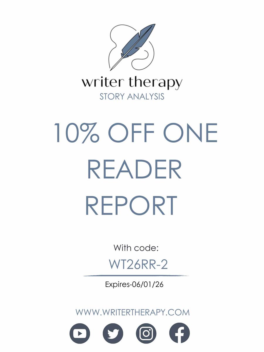 WriterTherapy's tweet photo. Don't need a complete developmental edit just yet? How about 10% off our favorite Reader Report? Where we address the big cores of storytelling from start to finish.

#WriterTherapy #EditorialServices #AuthorsOfTwitter https://t.co/9ek8AspIft
