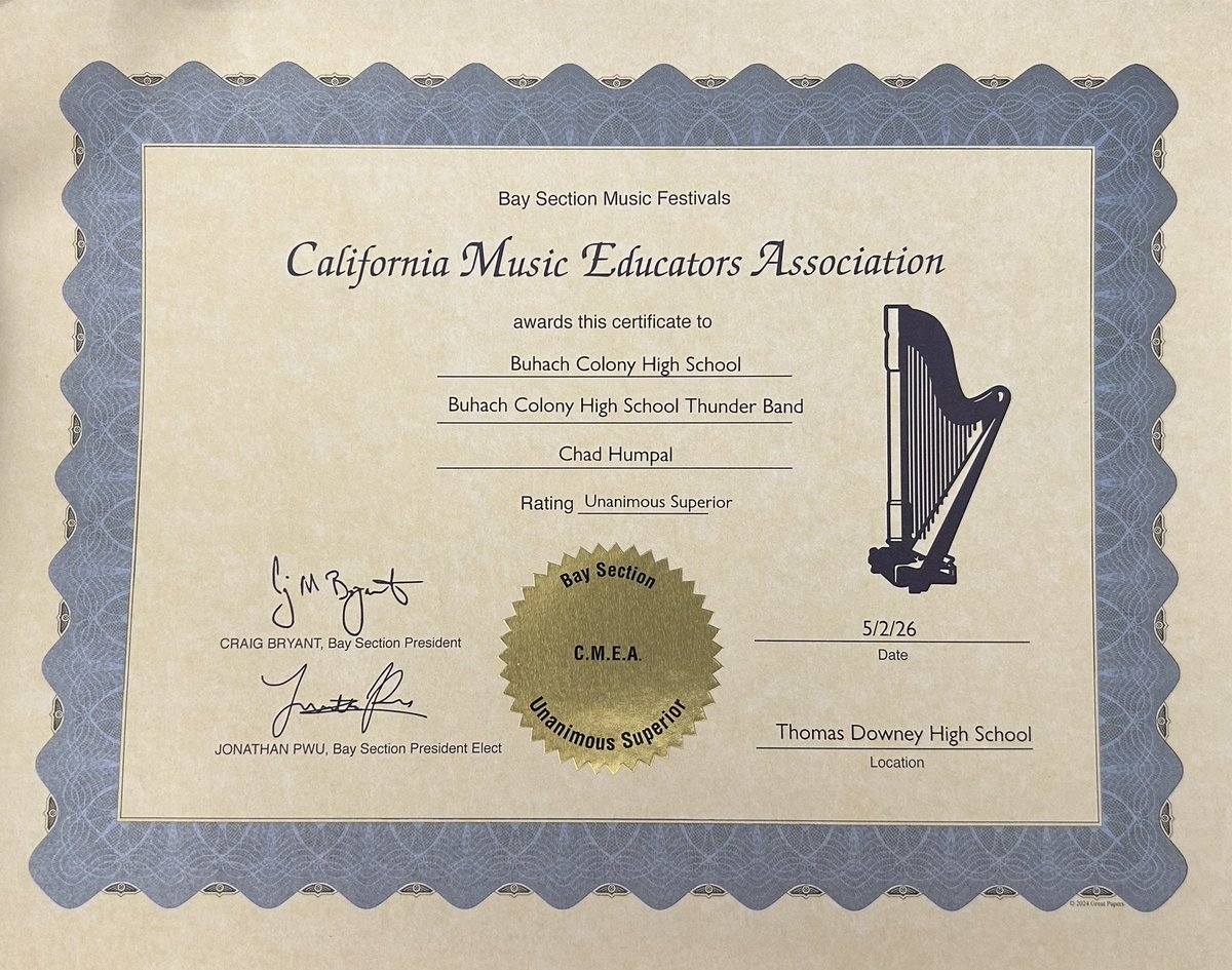 BCHSThunderBand's tweet photo. Congratulations Thunder Band!  The Band competed at the Downey High School CMEA Concert Band Festival in Modesto and earned a Unanimous Superior!  This is the 14th US in Buhach Colony High School history!  The Thunder Band: https://t.co/rg1SaD6o3L