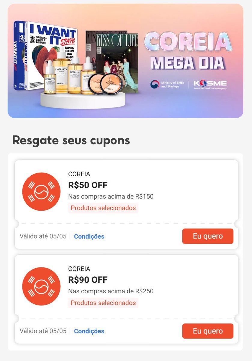 🇰🇷 CUPOM SHOPEE • SELEÇÃO COREIA

🚨 CORREEEEEEEEEEEE QUE ESGOTA MUITO RÁPIDO! NÃO PERDE TEMPO!

🎟 Resgate os cupons: s.shopee.com.br/4q7j2nJ3HE

⚠️ IMPORTANTE: Resgatar não garante o cupom, é preciso usá-lo em uma compra!!