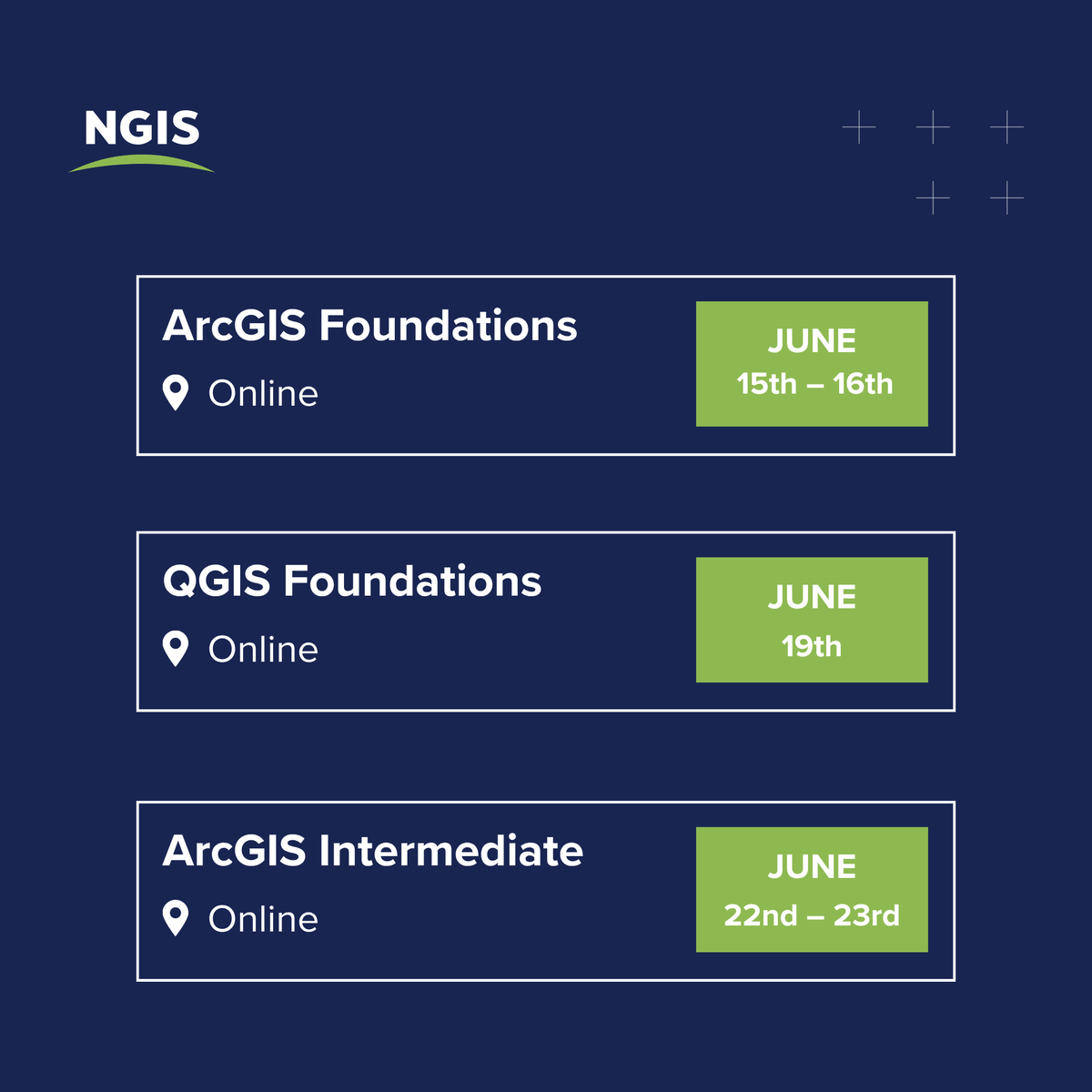 ngis_australia's tweet photo. 📅 GIS courses running in June - ArcGIS Pro Foundations, Intermediate, QGIS Foundations &amp; Advanced. Places limited to 8. Book early: https://t.co/XZZGXaO3PZ

#QGIS #ArcGISPro #GISTraining #ProfessionalDevelopment #GeospatialTraining https://t.co/mGVPnen0vG