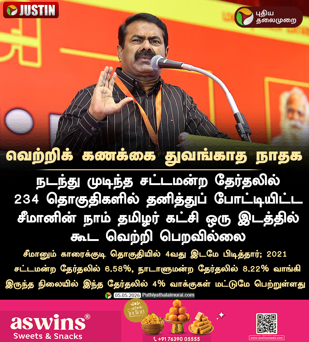 PttvNewsX's tweet image. #JUSTIN | வெற்றிக் கணக்கை துவங்காத நாதக!

#NTK | #Seeman | #TNElection | #Election2026 | #ElectionWithPT | #ElectionResults | #TNResults | #may4withpt