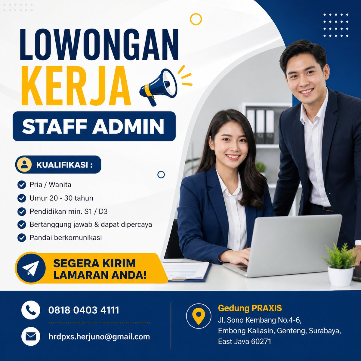 IrsaDaud's tweet image. DIBUTUHKAN SEGERA!!!!!!!
LOWONGAN KERJA SEBAGAI STAFF ADMIN

Untuk daerah Surabaya dan sekitarnya bagi yang berminat bisa menghubungi nomor yang tertera
#sby #surabaya #loker #jatim #lokerjatim #lokersby #lowongan #lowongankerja #zonauang #sidoarjo #gresik