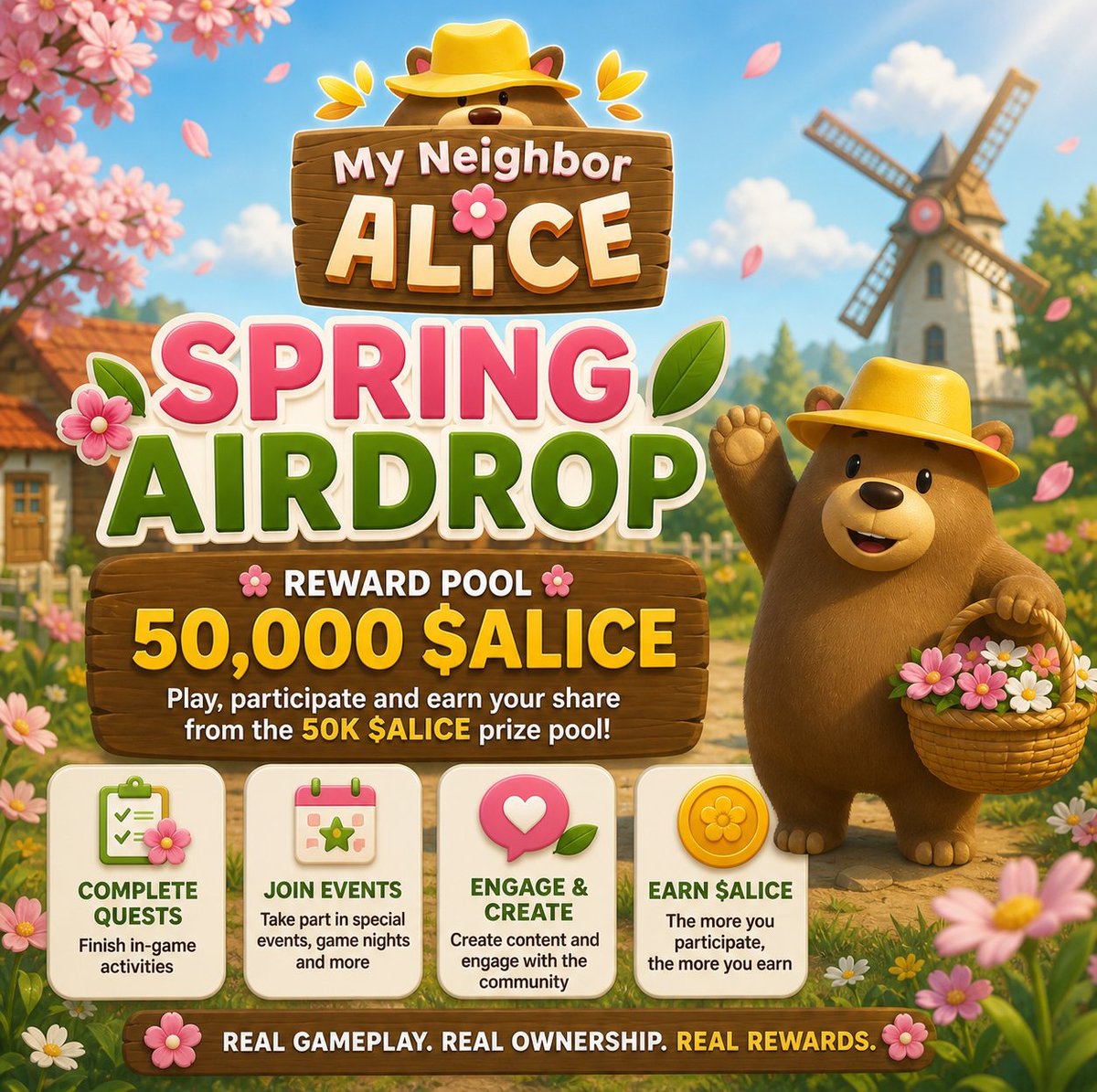 My Neighbor Alice 😎

Grand Rising Besties 🌟

My Neighbor Alice is back in the spotlight with a fresh Spring Airdrop that is already getting attention across the community <a href="/MyNeighborAlice/">Alice</a> x <a href="/XOOBNetwork/">XOOB 👾</a>

There’s a 50,000 $ALICE reward pool up for grabs in the spring cycle