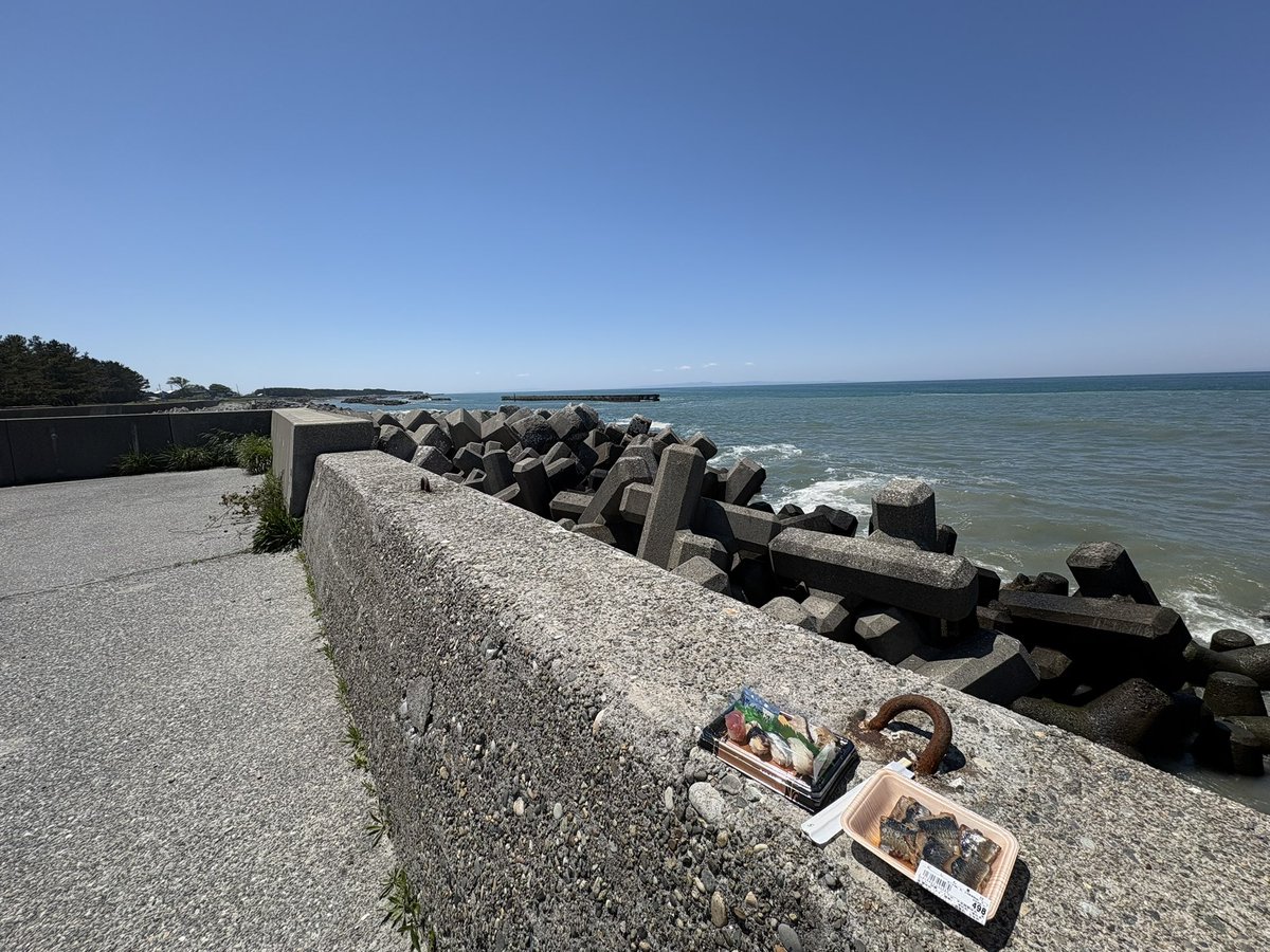 d8345's tweet photo. 何処も混んでるから魚津の海の駅でパック寿司、生地の道の駅でニシン漬け買って入善で日本海の荒波を(物理的に)感じながらランチしてる https://t.co/LntapMAFm8