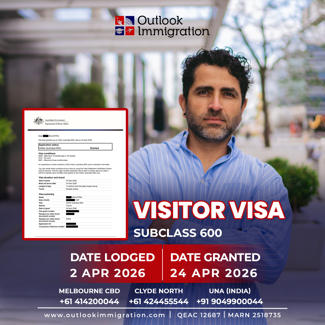 OutlookImmi's tweet image. ✈️✅ Visitor Visa Granted – Another Success!

#VisitorVisa #Subclass600 #VisaGranted #AustraliaImmigration #TouristVisaAustralia #VisitAustralia #VisaSuccess #MigrationAgentAustralia #MARARegistered #OutlookImmigration #MelbourneMigrationAgent #IndianMigrants #TravelToAustralia