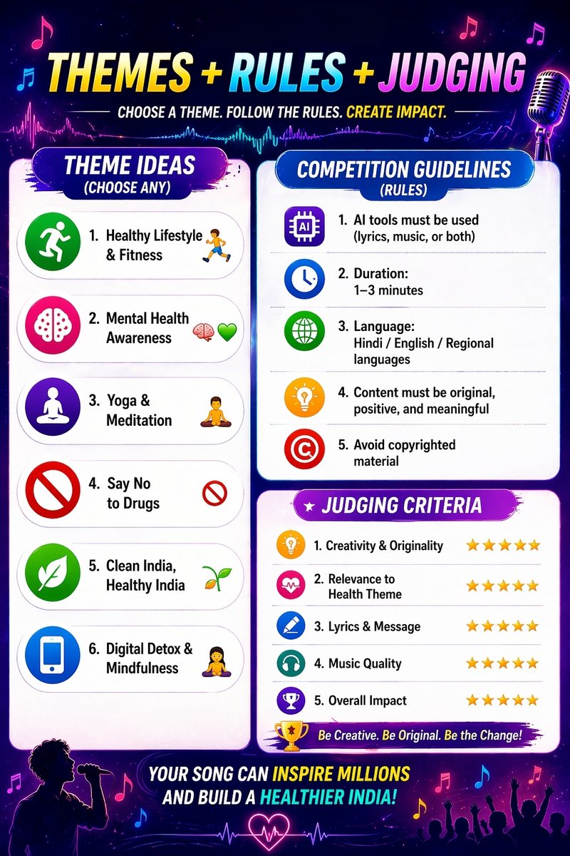 3SandOurHealth's tweet photo. 3S and Our Health Society Ai Song Contest 2026 for students in schools and colleges. For further queries contact us on our email id 3sohexecutive@gmail.com and the contest registration  link is  https://t.co/ubgtMPGAoH. The registration of the contest ends on May 11 ,2026 https://t.co/9dFSCxmCp5