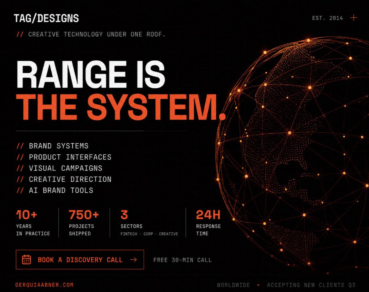 TAGDesigns_'s tweet image. After 10+ years and 750+ projects, the lesson is simple:

Range matters.

But range only works when it is organized into a clear system.

That is what I wanted the new site to communicate.

#Branding
#WebDesign
#UIUX