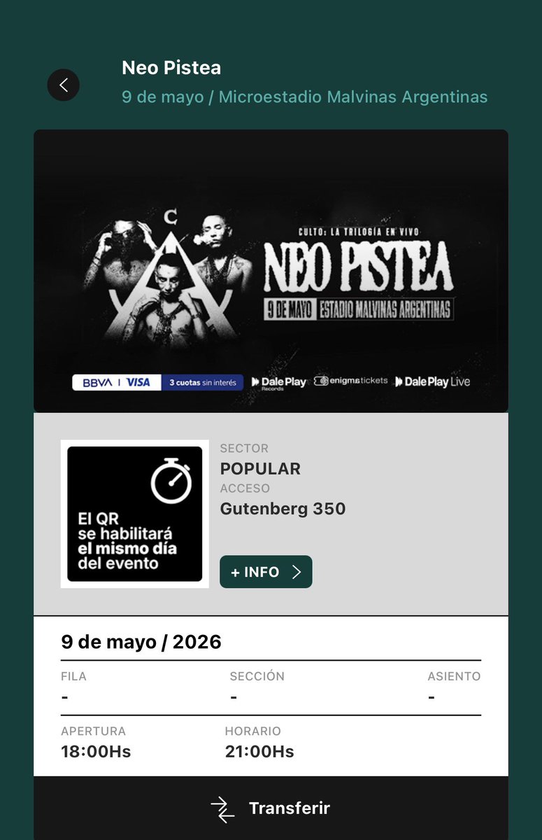 Vendo 2 entradas para Neo Pistea 
Popular