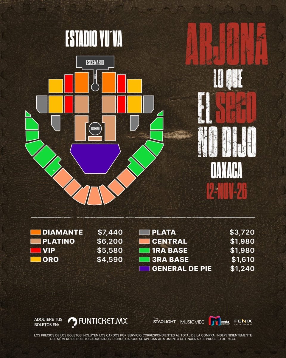 sofyvaldivia's tweet photo. Ⓜ️📺🔥 #OAXACA… SE VIENE UNO DE LOS CONCIERTOS DEL AÑO 🔥

El mismísimo Ricardo Arjona llega con su gira “Lo que el seco no dijo”… y promete un show que va directo al corazón.
🎤 Canciones que todos corean
💔 Letras que llegan fuerte
🔥 Una noche que no se repite
📍 Estadio Yu’va
📅 12 de noviembre 2026
🎟️ Boletos en Funticket
⚠️ Ojo: este es de los conciertos que se viven… o te los cuentan.