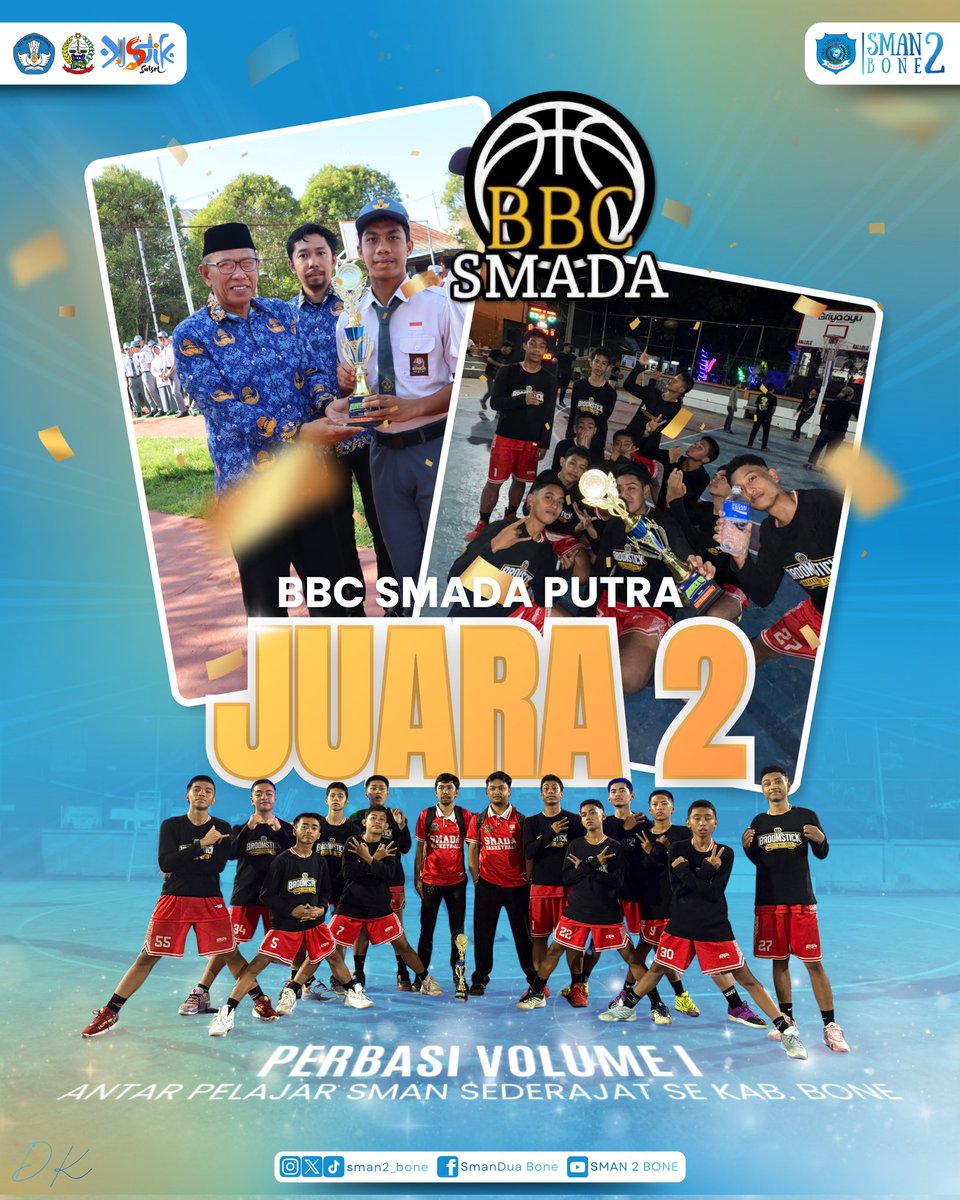 sman2_bone's tweet photo. BBC SMADA PUTRA JUARA 2🥈🏀 

​Selamat kepada tim basket BBC SMADA PUTRA yang telah berhasil meraih Juara 2 dalam ajang PERBASI VOLUME I Antar Pelajar SMAN Sederajat se-Kabupaten Bone. https://t.co/V71rIncDW3