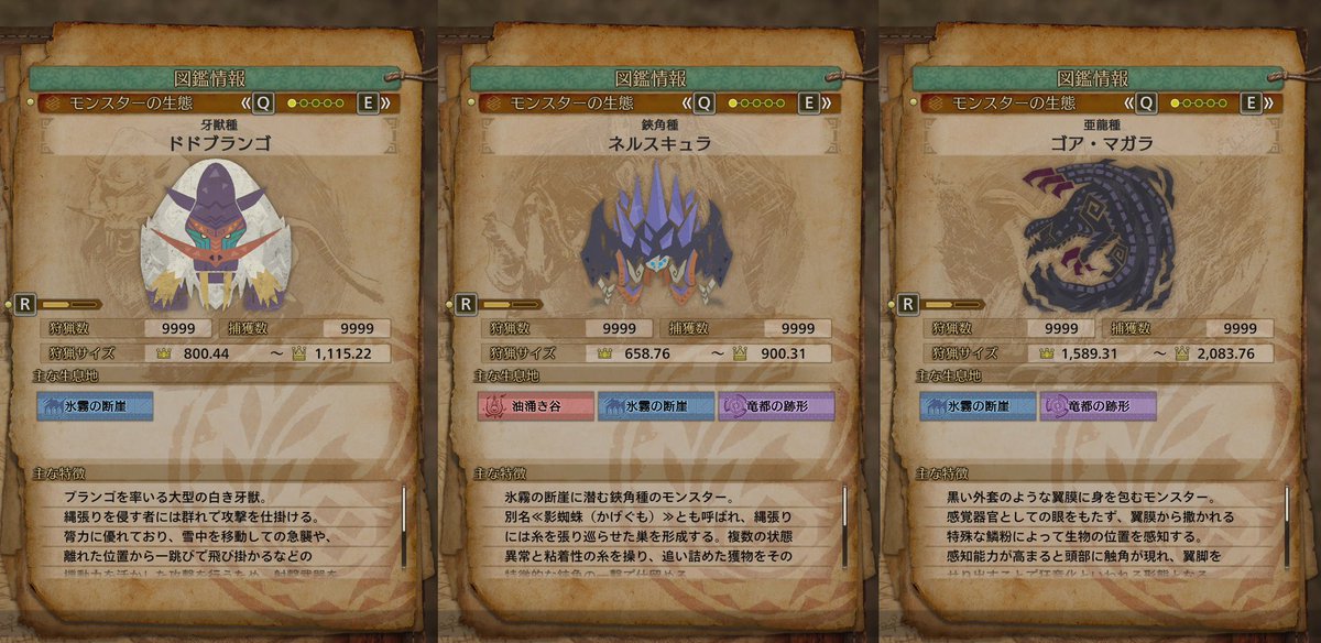 Akky_1115's tweet photo. ドドブランゴ 9999頭狩猟
ネルスキュラ 9999頭狩猟
ゴア・マガラ 9999頭狩猟 https://t.co/3WH8zGtSWu
