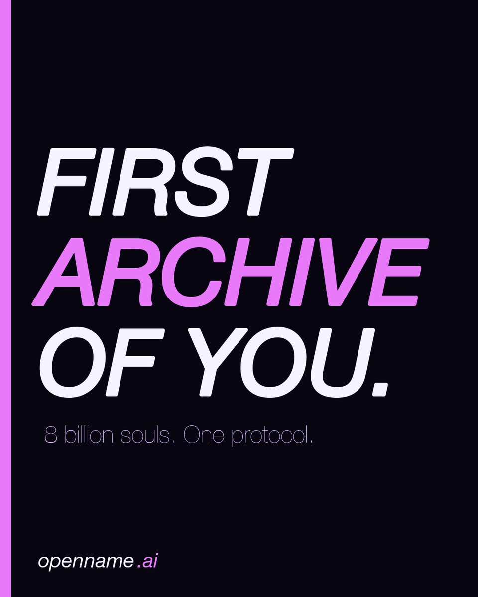 openname_ai's tweet photo. The company can disappear.
The archive cannot.

YourName.Skill is an open protocol — JSON/Markdown spec that any AI can read, any server can host.

Even if OpenName vanishes, your .skill document endures.

#OpenName #OpenProtocol #AI #Web3 #Decentralized
https://t.co/auF85uCyPD https://t.co/Cok1ohihSJ