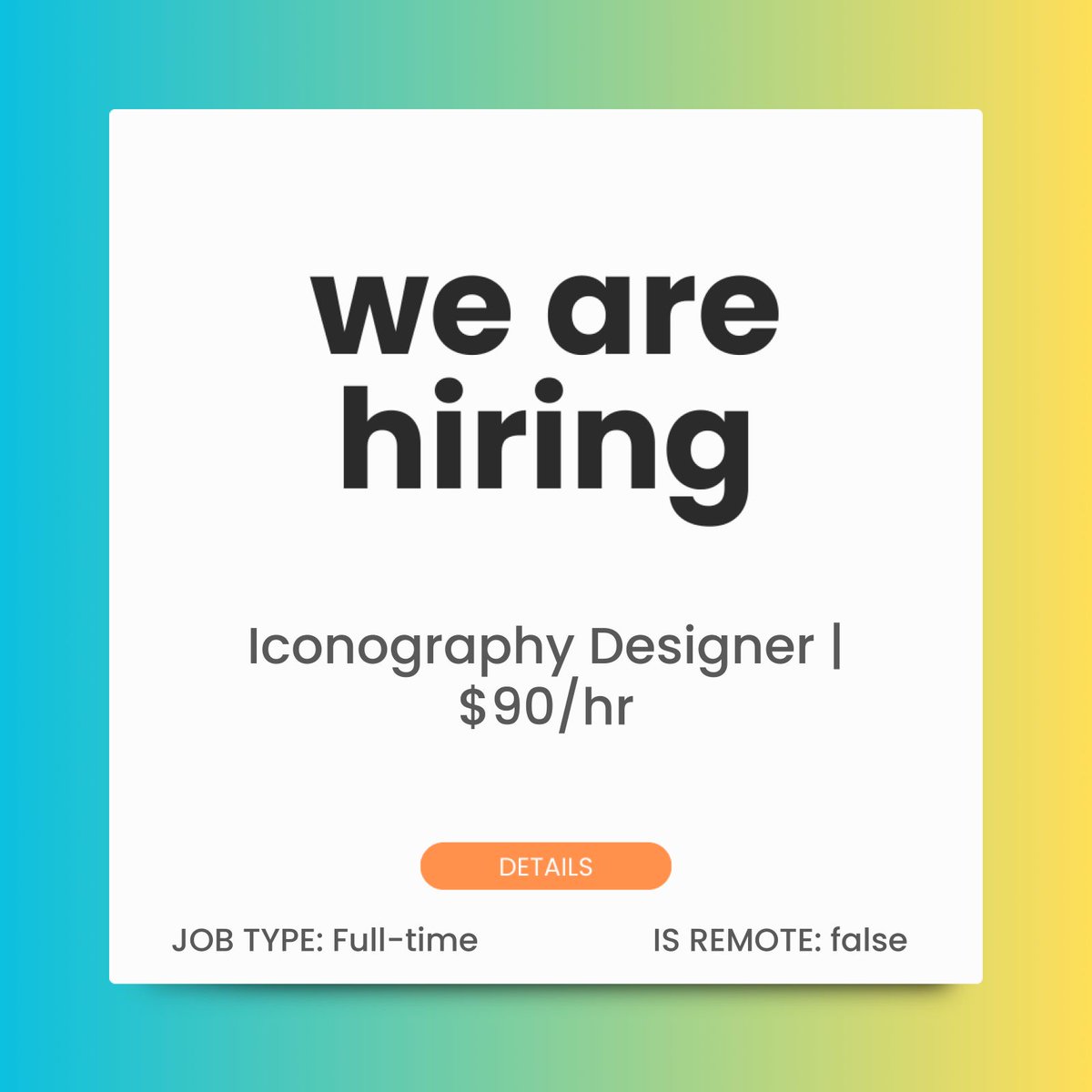 hirewitharfeen's tweet image. Job Title: Iconography Designer | $90/hr
Location: , , US
Job Posted: 05/05/2026
Apply Link: clik.link/hbug2ndt
Request Job Here: rb.gy/it88gs

#NowHiring #JobOpening #JobVacancy #Hiring #JobAlert