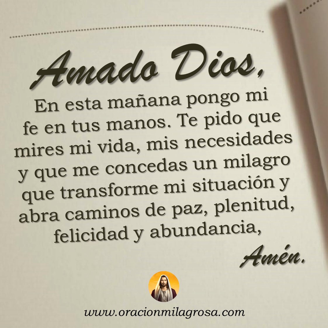 ORACIÓN DE LA MAÑANA PARA PEDIR POR UN MILAGRO: Amado Dios, por favor mira mis necesidades, escucha mi clamor y concédeme un milagro. Dame serenidad para esperar, fuerzas para avanzar y la certeza de que Tú ya estás actuando.

Mira este vídeo en: youtu.be/GwjpAtzmlrg ✨
