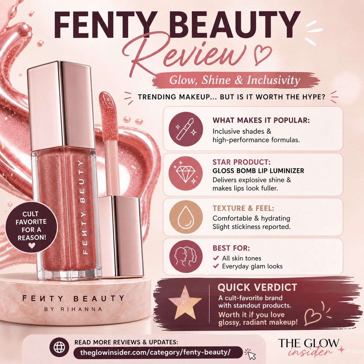 theglowinsider's tweet image. Is Fenty Beauty Gloss Bomb worth the hype? 💄

✔ Glossy, radiant finish
✔ Works for all skin tones
⚠ Slight stickiness

Quick review 👇
theglowinsider.com/category/fenty…

#FentyBeauty #MakeupReview #BeautyCommunity