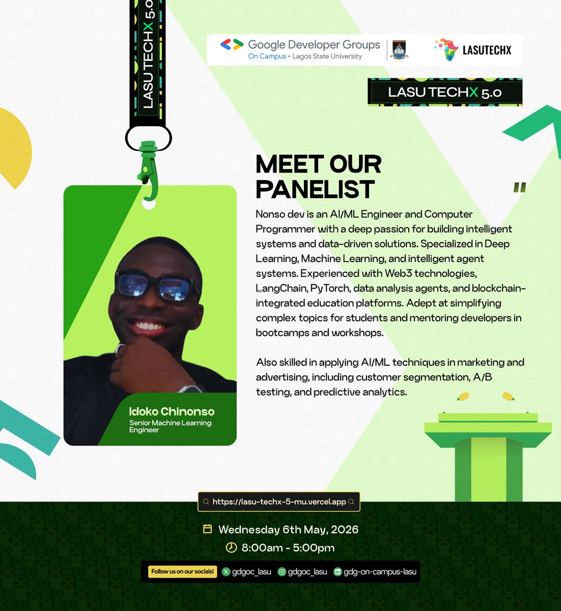 gdgoc_lasu's tweet photo. 🔥 The stage is set for LASU TECHX 5.0!
Meet the panelists bringing fresh ideas, tech insights, and future-focused conversations to the event. 🚀
@Maxwell_Igweogu
@_JosiahAdesola
@nonsodev
Big discussions. Brilliant minds. 👏
📅 May 6, 2026
⏰ 8AM – 5PM
#LASUTECHX #gdgoclasu https://t.co/isXLnpCzrc