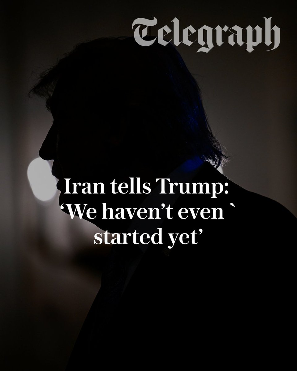 Telegraph's tweet image. 🔴 Iran’s chief negotiator warned the US that his country had “not even started yet” in its standoff over the Strait of Hormuz

Follow the latest updates on the Iran war 🔗
telegraph.co.uk/world-news/202…