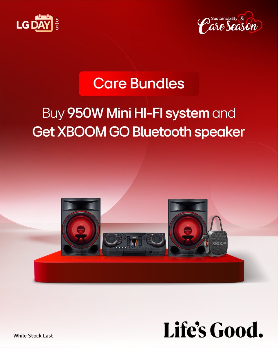 LGAfrica1's tweet photo. If you’ve been thinking about upgrading your sound, this is your sign.
This bundle is available while stock last—visit LG showroom Ikeja City Mall now before it’s gone.

Buy Now: https://t.co/3TY8FBuFUw

#LifesGood #LGDay #LGLivestream #CareBundles #CareSeason #LGXBOOM #LGNigeria https://t.co/afUVopKAKg