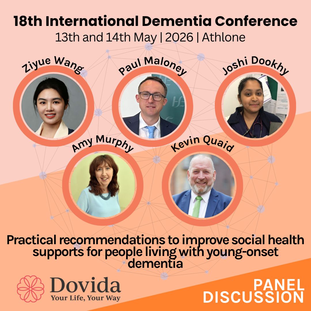 EngagingDemIrl's tweet photo. This fascinating Panel Discussion will discuss how a set of co-produced and practical recommendations to improve social health supports for people living with young-onset dementia could be implemented and achieved in Ireland.  

These recommendations were developed together with people living with young-onset dementia, family supporters, researchers, healthcare and social care professionals. 

We will be joined by Amy Murphy, Joshi Dookhy, Kevin Quaid, Paul Maloney and Ziyue Wang. 

For the full conference schedule, click here: https://t.co/tD3nv07lnz